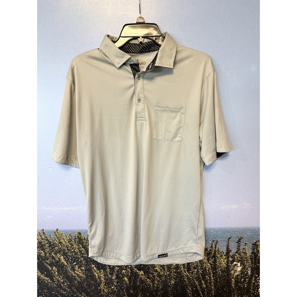 Primo Polo Shirt‎ Men's Size Large Gray Performance Golf Front Pocket Preppy
